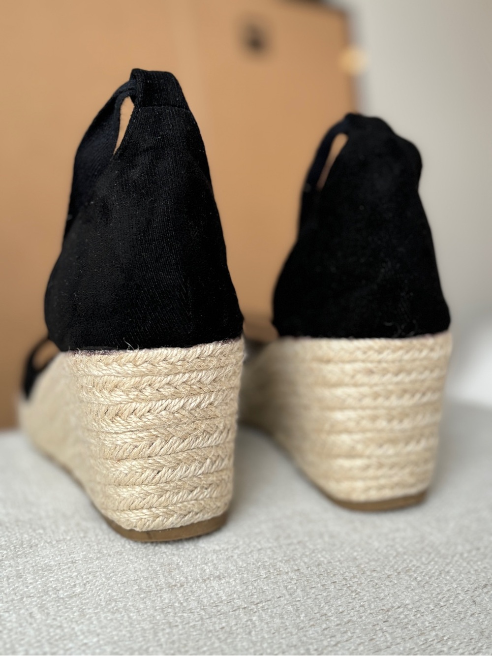 Black Ankle-Tie Espadrille Wedge Sandals Size 43 - Picture 6 of 10